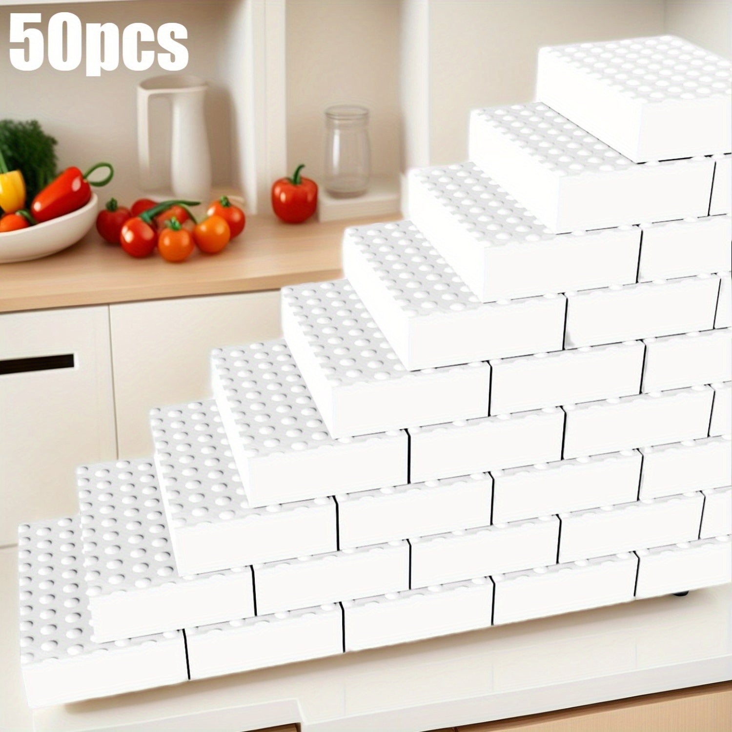 50pcs Magic Sponge Erasers, Heavy-Duty Cleaning Pads - 2X Stronger & Extra Dense for Tough Stains, Multi-Surface Scrubber for Kitchen, Bathroom, Bathtub, Sink, Walls | Non-Scratch, Fast Cleaning, Reusable & Ergonomic