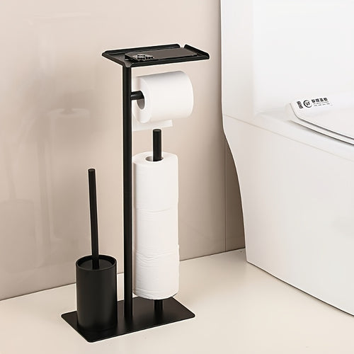 1pc Toilet Brush, Household Bathroom Floor-Standing Tissue Holder, Moisture-Proof Bathroom Toilet Paper Roll Vertical All-in-One Storage Rack,, Durable, Easy to Install, Luxurious, Silvery\u002FBlack\u002FGolden