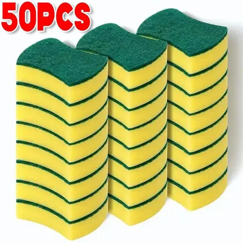 50pcs Kitchen Dishwashing Sponge Soft Absorbent Clean Rub Pot Rust Scouring Pad Removing Kits Household Cleaning Brush Sponge