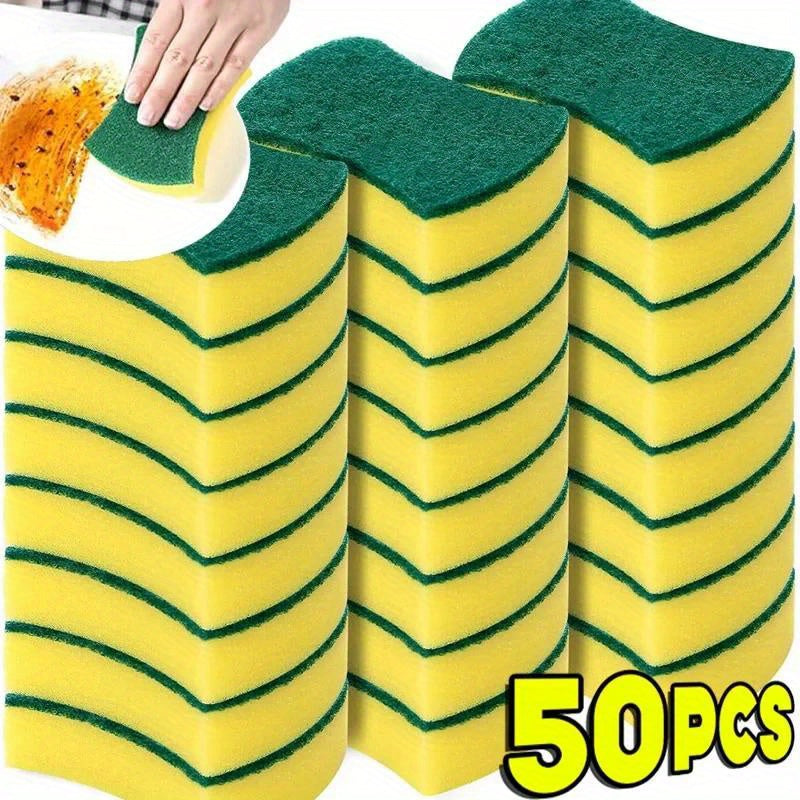 50pcs Kitchen Dishwashing Sponge Soft Absorbent Clean Rub Pot Rust Scouring Pad Removing Kits Household Cleaning Brush Sponge