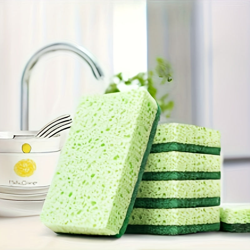3\u002F5 Pack Ecoclean Wood Fiber Sponge Brush - Scratch-Free Kitchen And Bathroom Cleaning Sponges, Durable And Effective