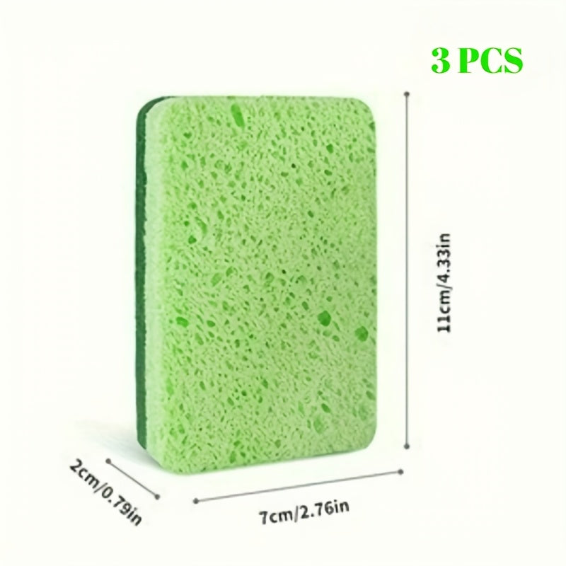 3\u002F5 Pack Ecoclean Wood Fiber Sponge Brush - Scratch-Free Kitchen And Bathroom Cleaning Sponges, Durable And Effective